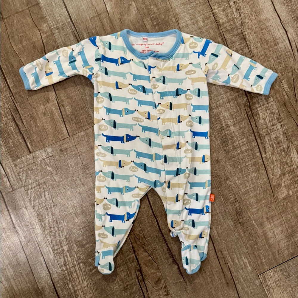 Magnificent Baby Magnetic Footie Pajamas 3M Dachshund Print Cotton Smart Close